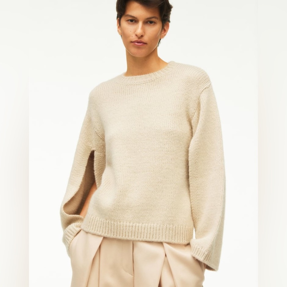 Oversized Beige Limited Edition Wool Alpaca Sweater with Slits